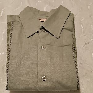 Havanera Men's Casual Green Button Down Shirt Linen Cotton Blend
